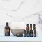 Kit AromaTouch Diffused doTERRA — difusor com oito óleos e coco em mármore de estúdio, aromaterapia