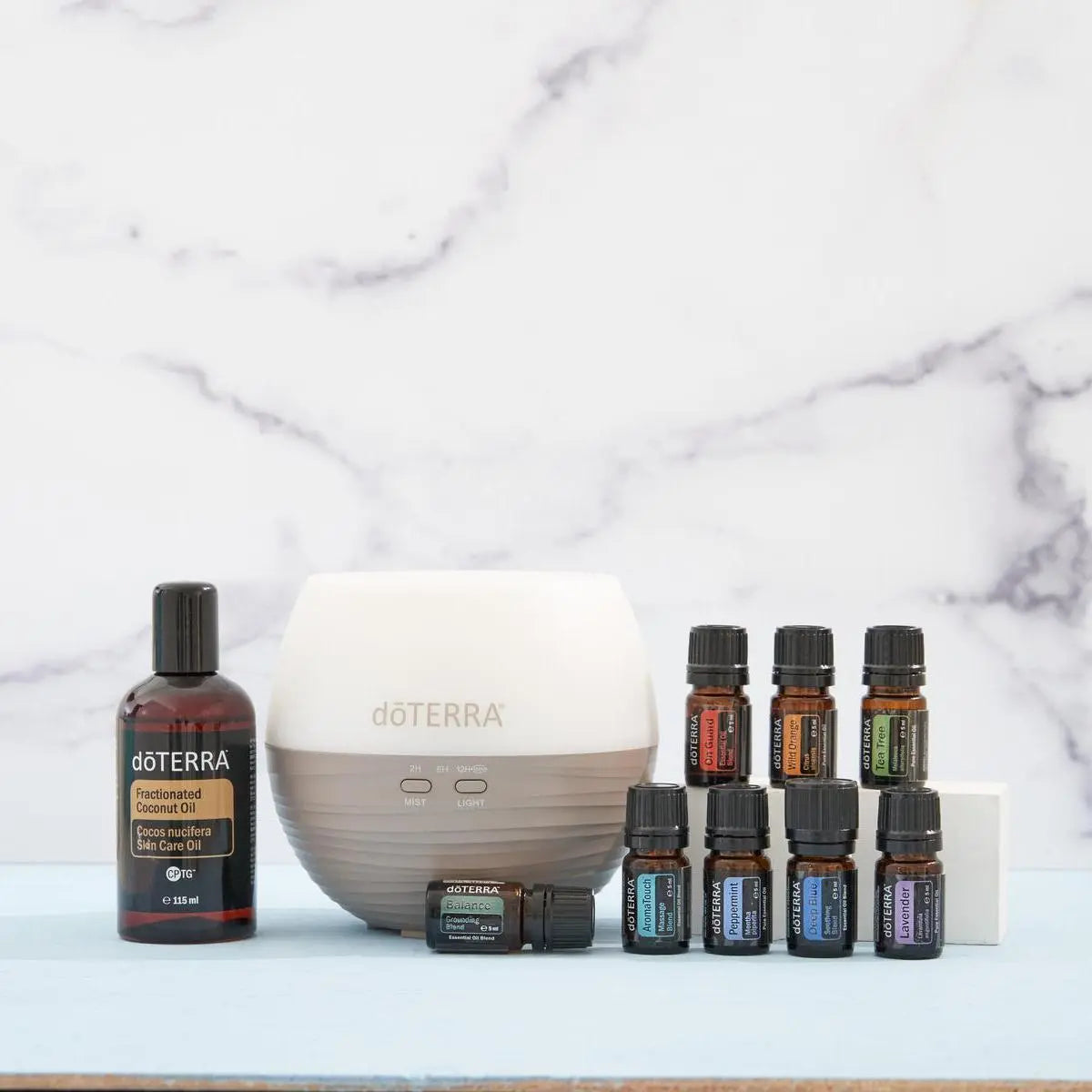 Kit AromaTouch Diffused doTERRA — difusor com oito óleos e coco em mármore de estúdio, aromaterapia