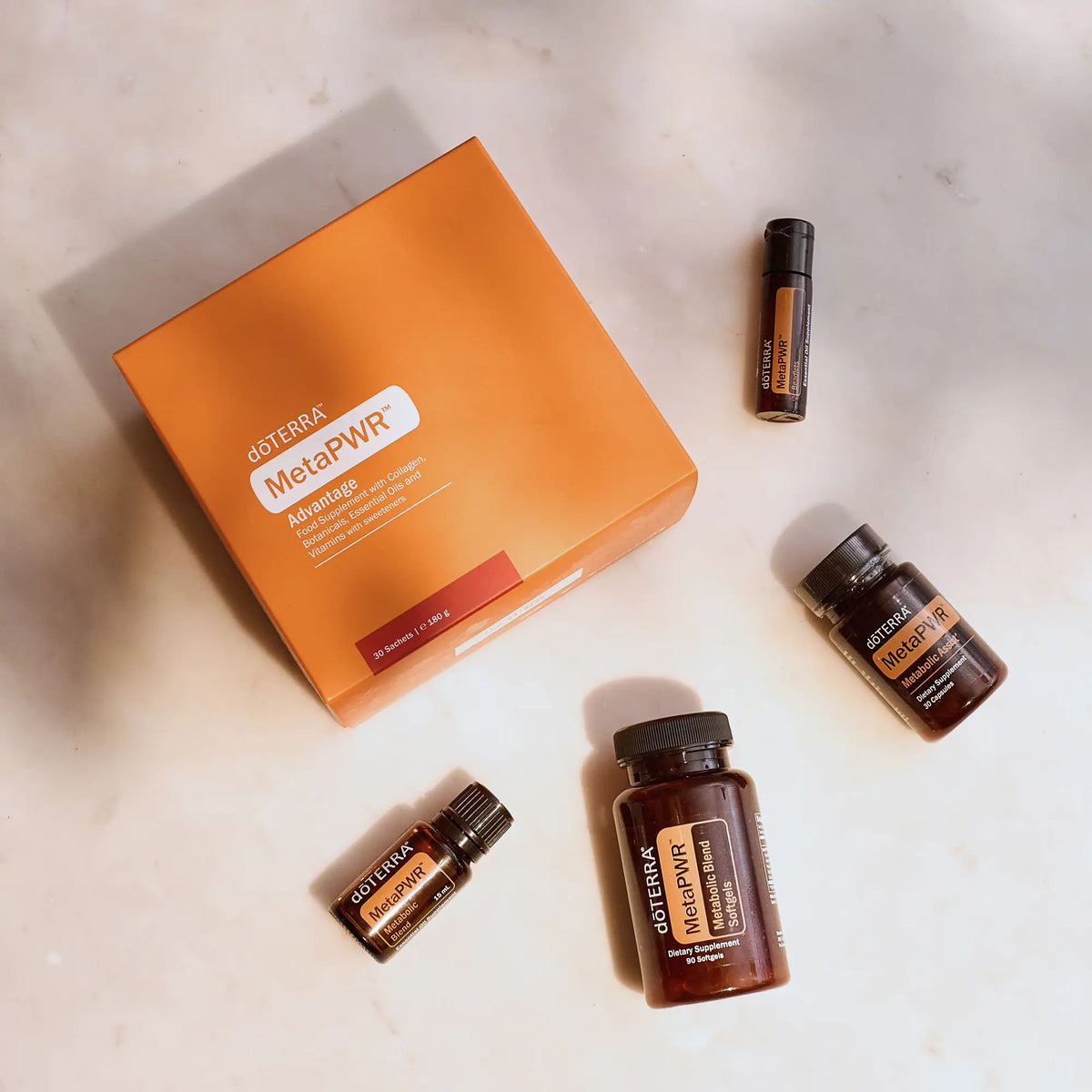 Sistema Meta-PWR doTERRA — kit completo em estúdio, gestão de peso e energia natural CPTG