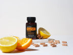 MetaPWR Mito2Max doTERRA 60 cápsulas estúdio laranja limão canela fundo branco, energia natural CPTG