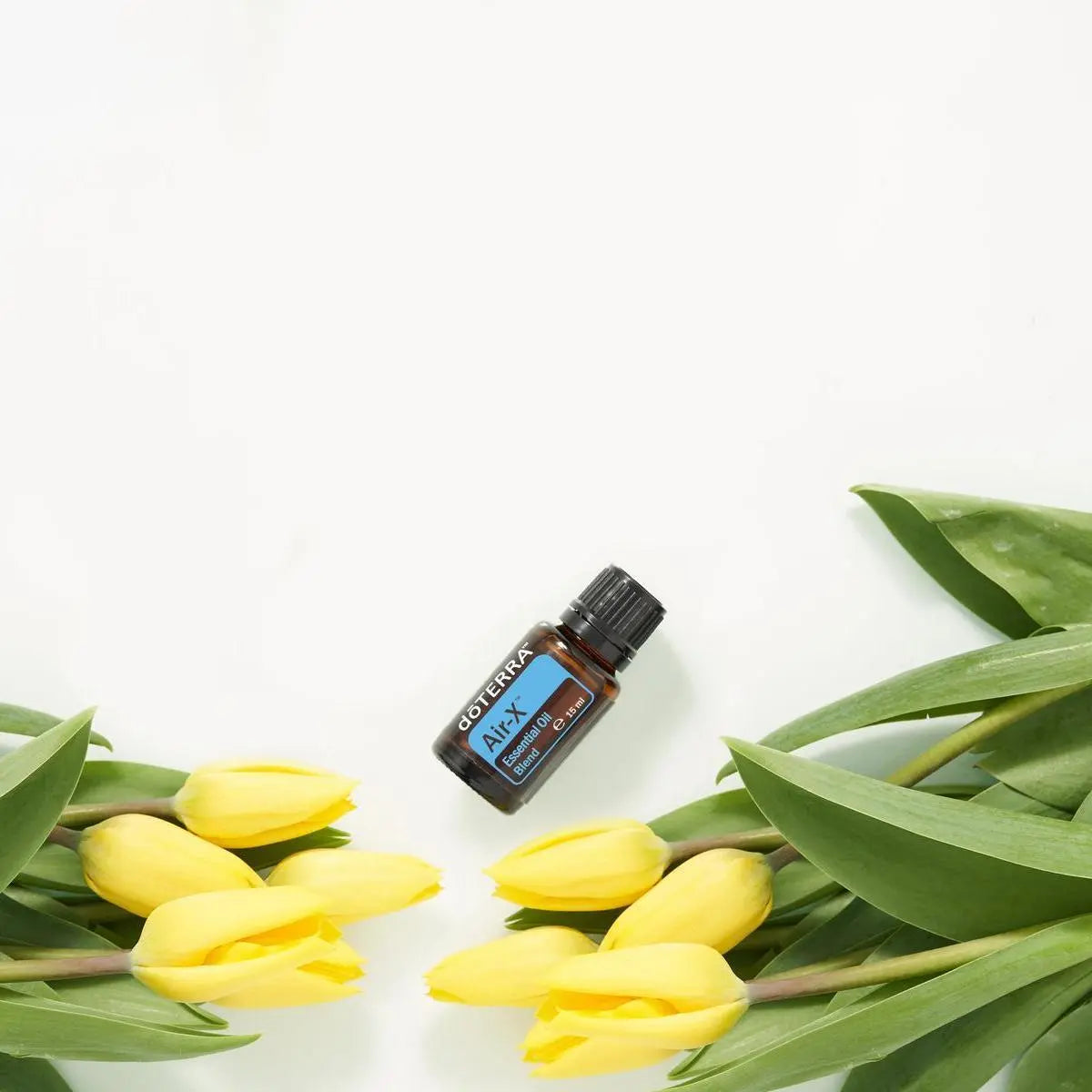 Mistura Air doTERRA 15ml — frasco em fundo branco com tulipas amarelas, blend respiratório aromaterapia