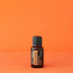 MetaPWR Blend doTERRA 15ml frasco fundo laranja vibrante estúdio minimalista, energia natural