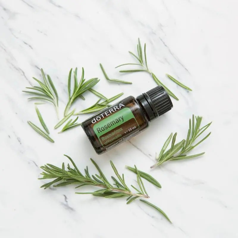 Óleo Essencial de Alecrim doTERRA 15ml mármore branco ramos alecrim zenital — aromaterapia CPTG