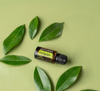 Óleo Essencial de Petitgrain doTERRA 15ml folhas cítrus verdes fundo verde — aromaterapia CPTG