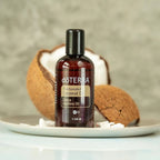 Óleo de Coco Fracionado doTERRA 115ml — frasco prateado em fundo neutro, óleo de transporte puro, aromaterapia