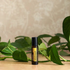Helichrysum Touch doTERRA Roll-on 10ml — mão segurando em cena botânica, óleo imortal puro CPTG