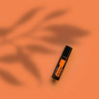 Roll-On Motivate Touch doTERRA 10ml — fundo laranja com sombras de palmeira, mistura motivacional óleo essencial CPTG