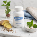 DigestTab doTERRA comprimidos mastigáveis com gengibre cominhos e hortelã em tigela de mármore — suplemento digestivo natural CPTG